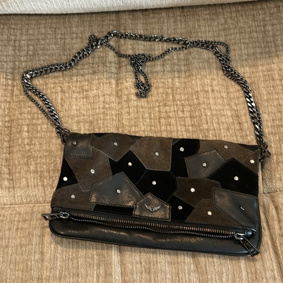 Zadig and Voltaire black studded, leather bag with suede accent from France - Picture 10 of 10